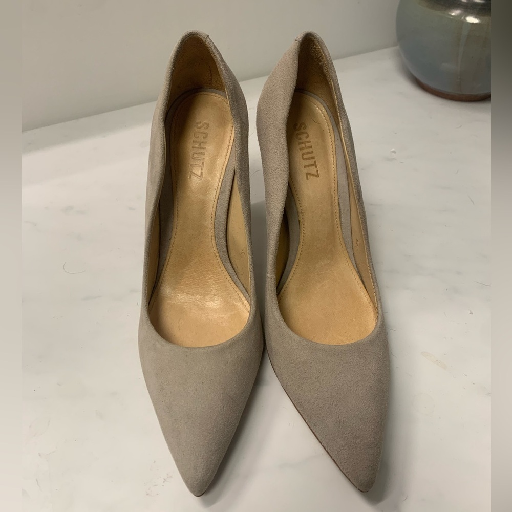 Schutz Suede heels with scalloped detail